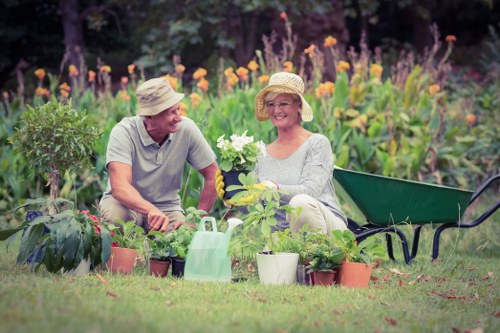 Landscaping team preparing a garden project